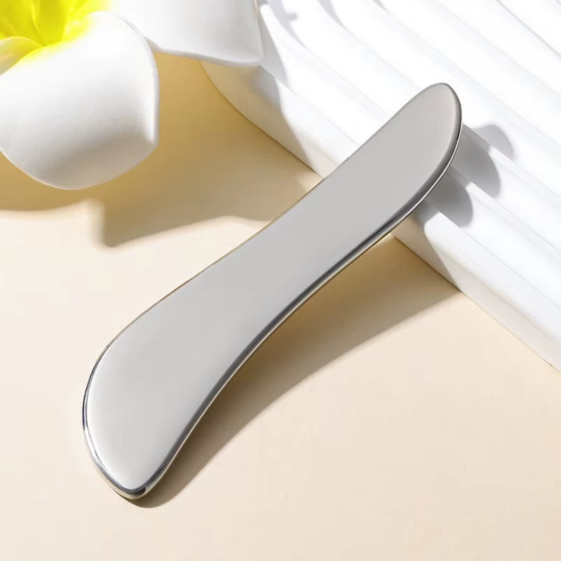 Facial Stainless Steel Scraper Massage Gua Sha Tool Face Lift Anti-Aging Skin Tightening Cooling Metal Contour Reduce Puffiness