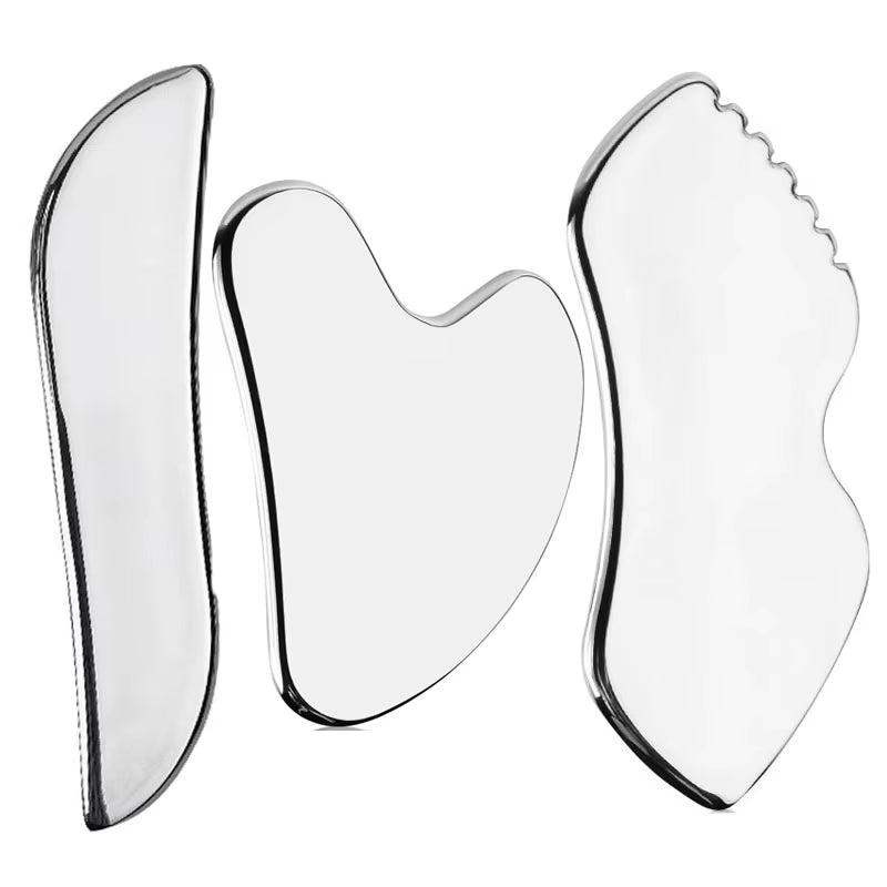 Facial Stainless Steel Scraper Massage Gua Sha Tool Face Lift Anti-Aging Skin Tightening Cooling Metal Contour Reduce Puffiness