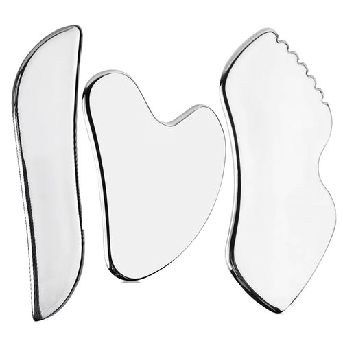 Facial Stainless Steel Scraper Massage Gua Sha Tool Face Lift Anti-Aging Skin Tightening Cooling Metal Contour Reduce Puffiness
